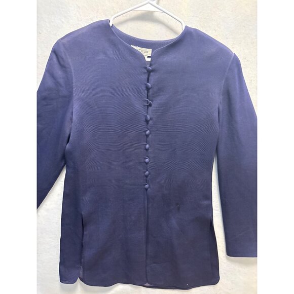 Ann Taylor Womens Button-Front Silk Blouse Size 8 Navy Blue - Picture 2 of 10